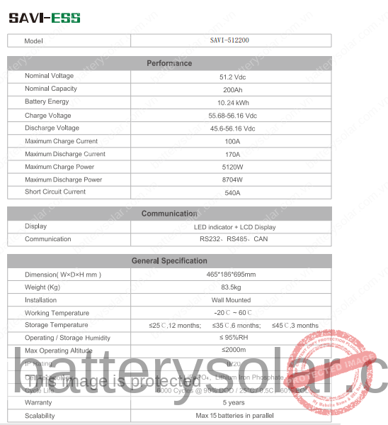 pin lưu trữ lithium savi-ess 51.2v-200ah